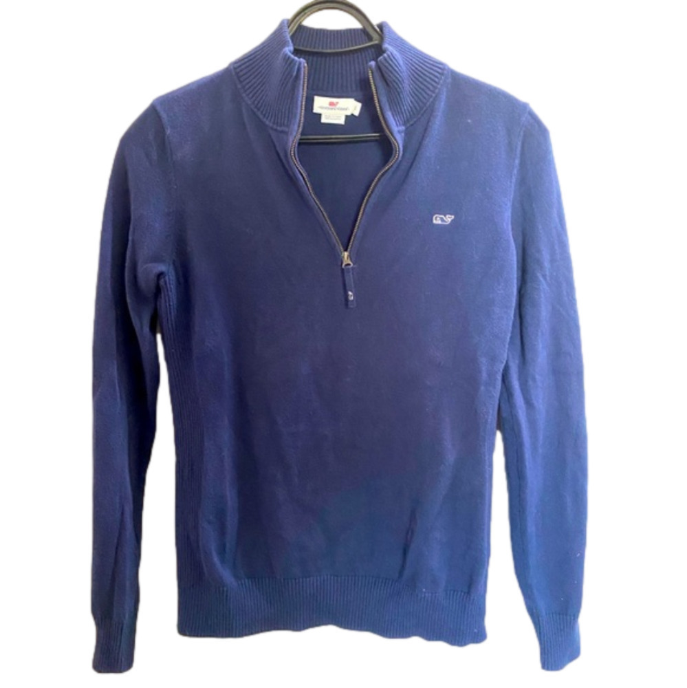 Vineyard Vines sweater women small 1/4Zip pullover navy blue knit Hamilton whale